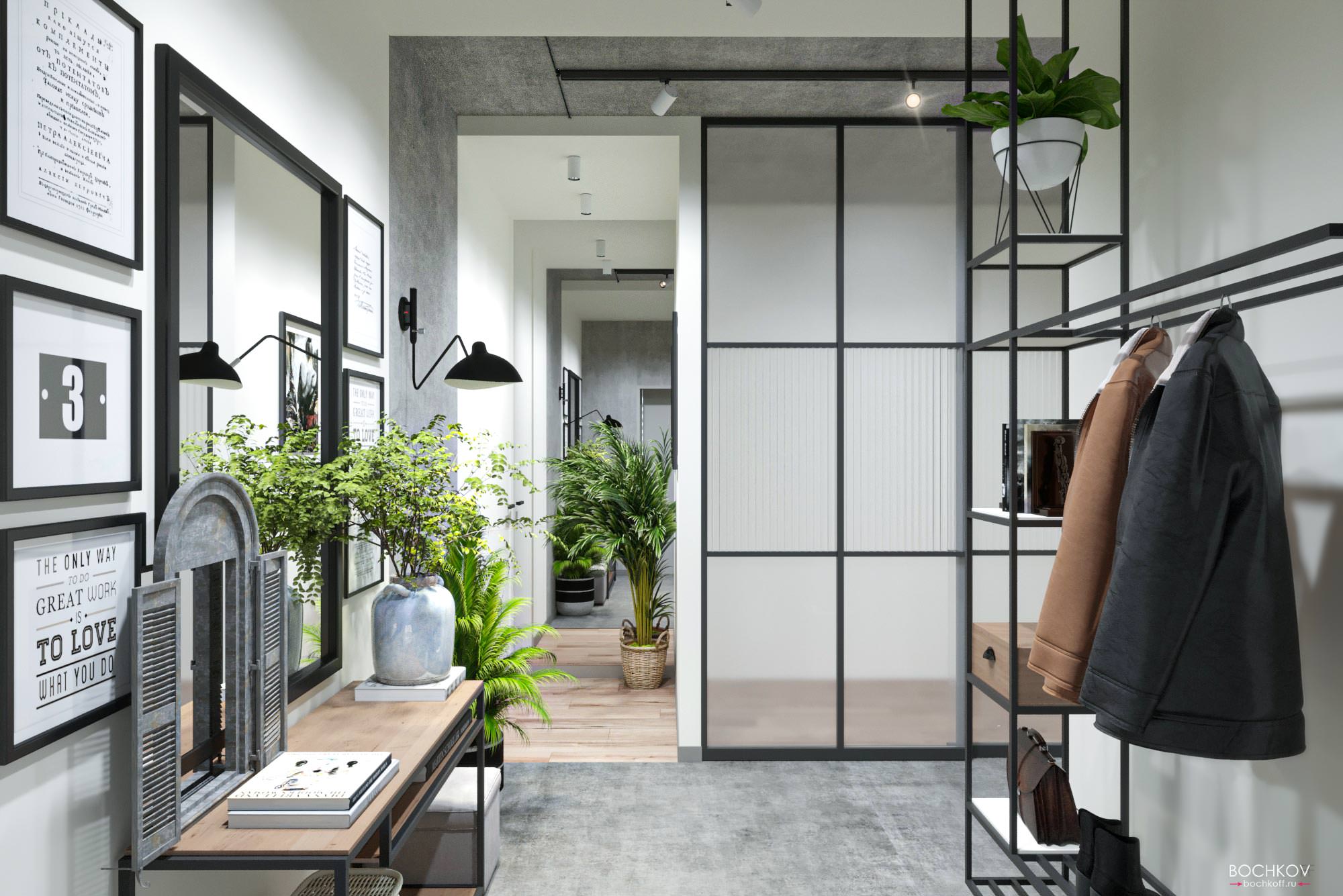 Прихожая — вид от входа в квартиру, Дизайн интерьера в ЖК Макаровский 2020г.