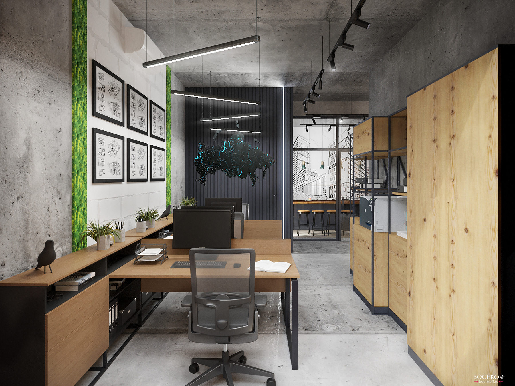 Коммерческий отдел офиса вид от окна | Дизайн интерьера офиса компании «Альфа Тэк» https://alfa-tec.ru