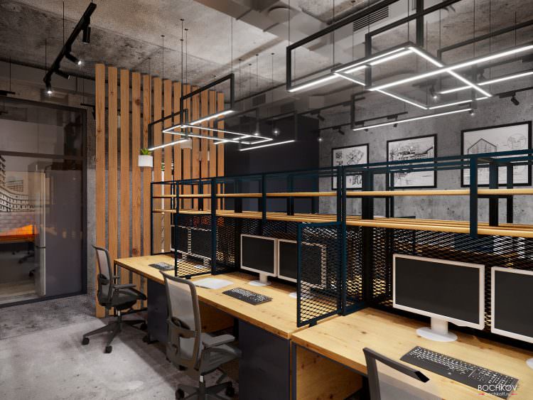 Помещение для конструкторов, рабочая зона | Дизайн интерьера офиса компании «Альфа Тэк» https://alfa-tec.ru