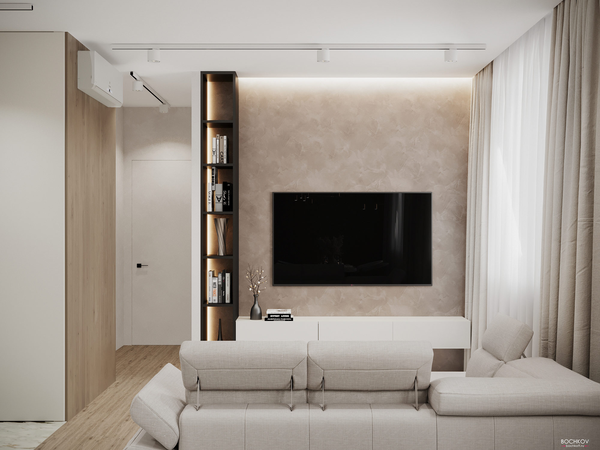 Гостиная — вид на ТВ зону, дизайн проект квартиры Москва SLuda01