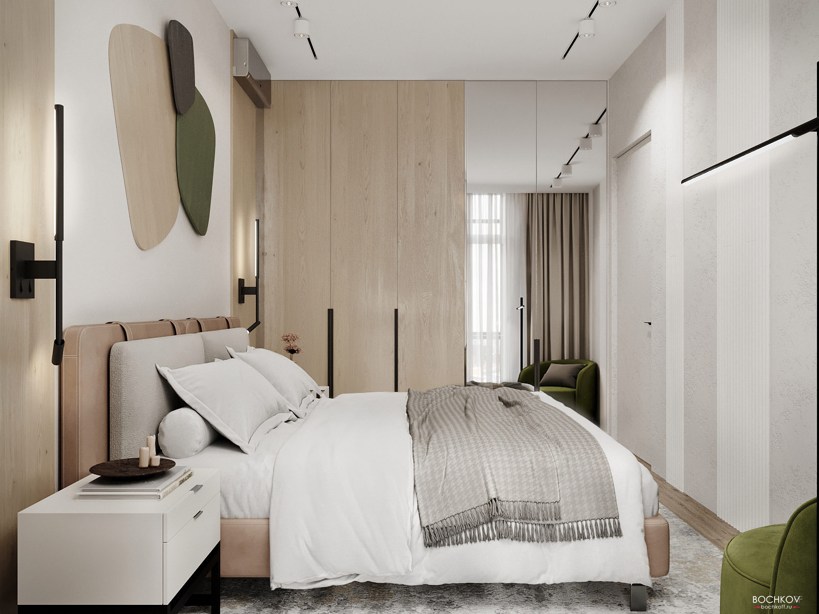 Спальная комната вид на гардероб, дизайн проект квартиры Москва SLuda01