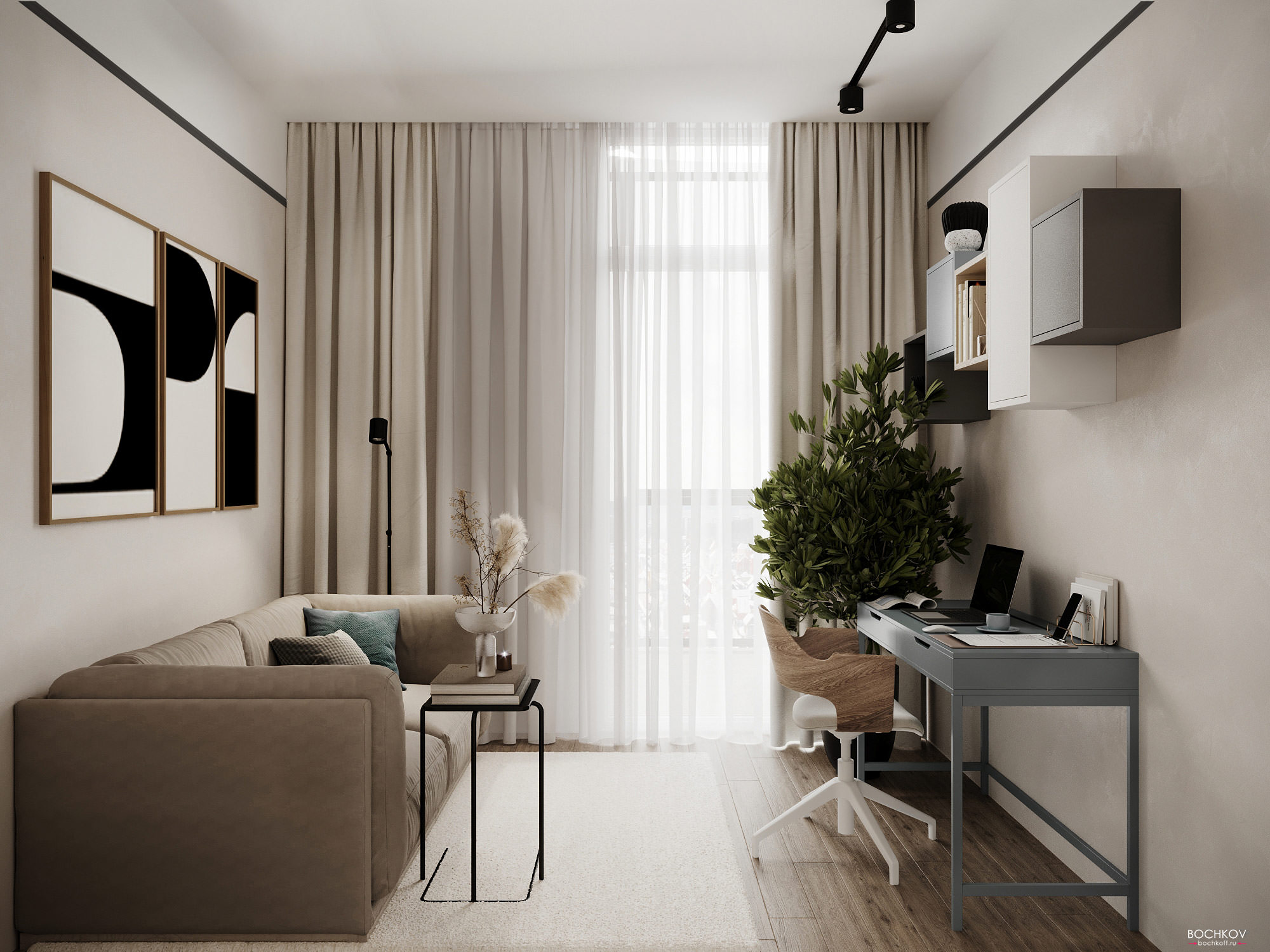 Гостевая комната, кабинет вид 1, дизайн проект квартиры Москва SLuda01