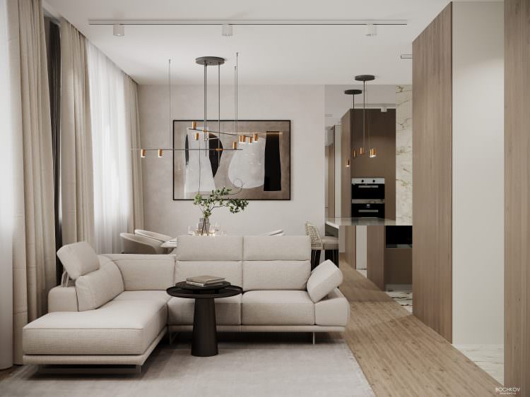 Гостиная, студия общий вид, дизайн проект квартиры Москва SLuda01